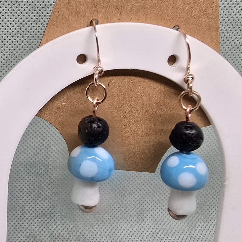 Blue and Black Mushroom Earrings